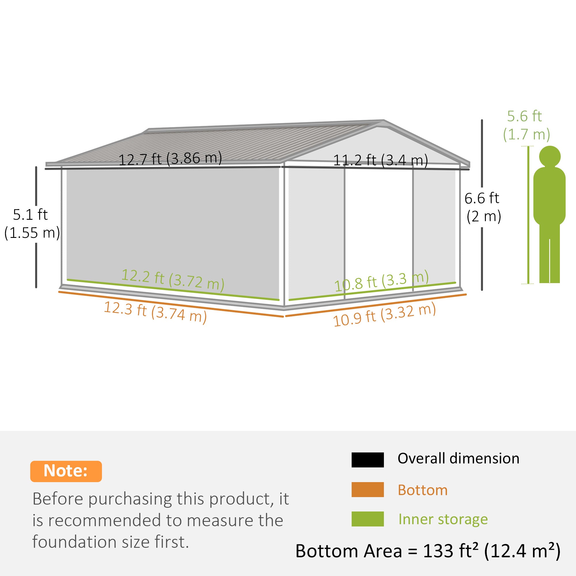 Outsunny Backyard Garden Shed 11' x 13' Storage Double Sliding Door 4 Vents Yellow 