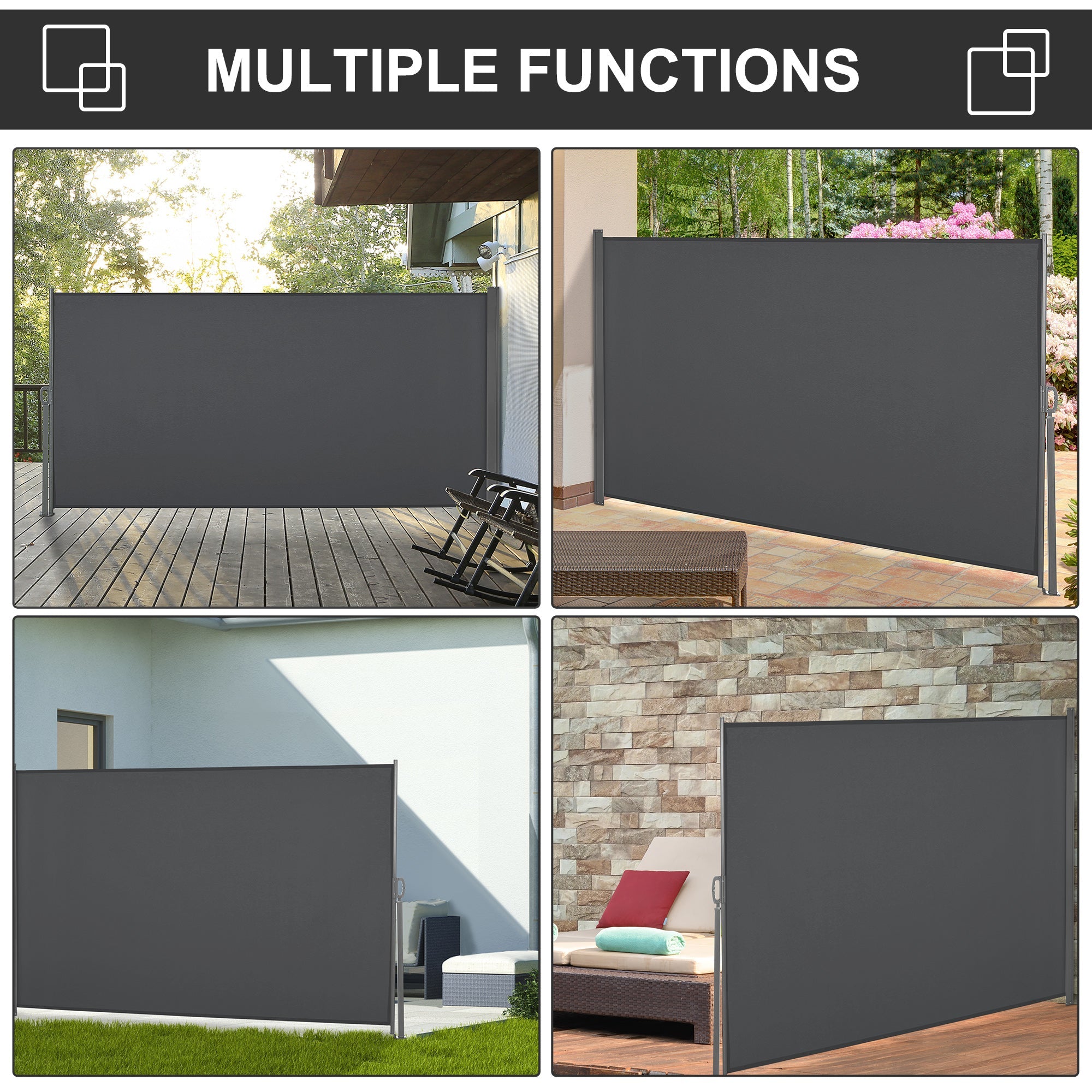 Outsunny 118" x 63" Retractable Side Awning Patio Outdoor Folding Privacy Screen with Resistance to UV Rays & Wind, Gray 
