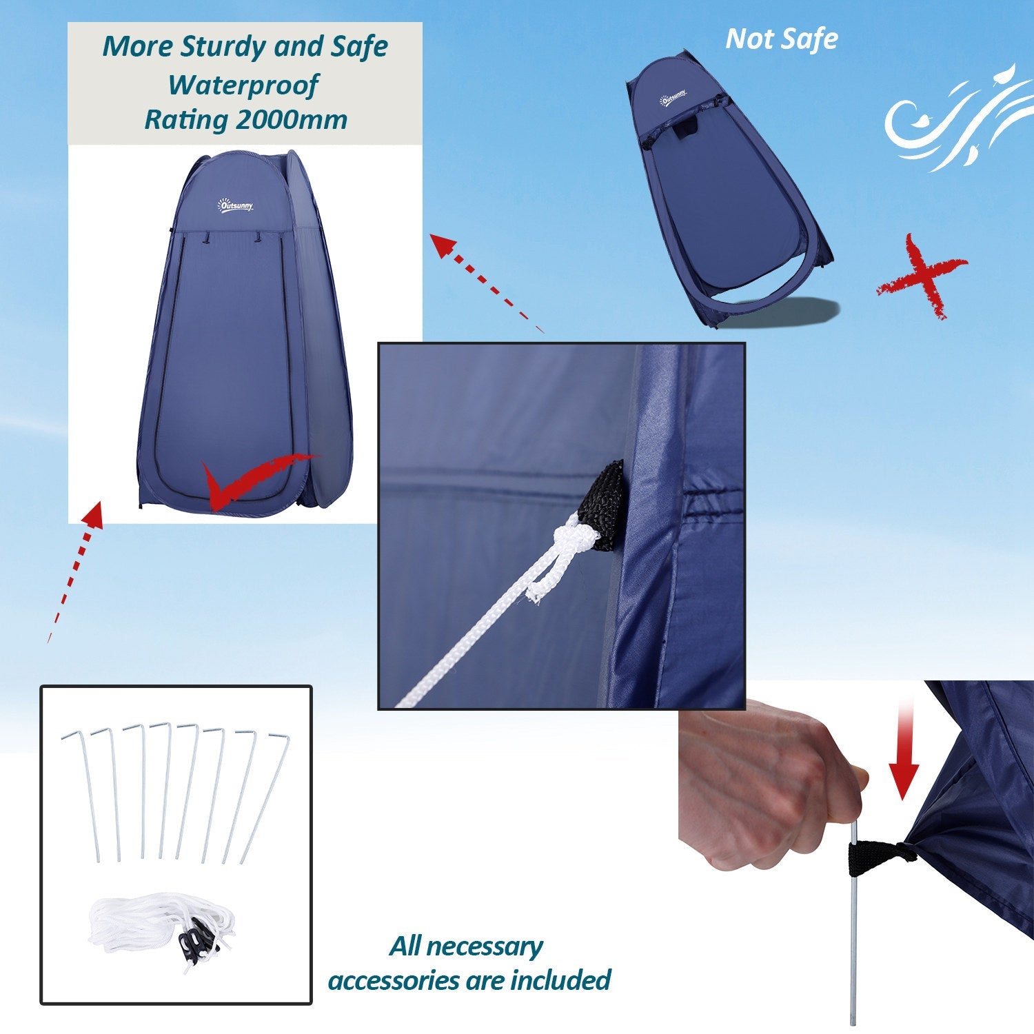 Outsunny Portable Pop Up Shower Tent Dressing Changing Room Privacy Shelter for Outdoor Camping Beach Toilet Blue 