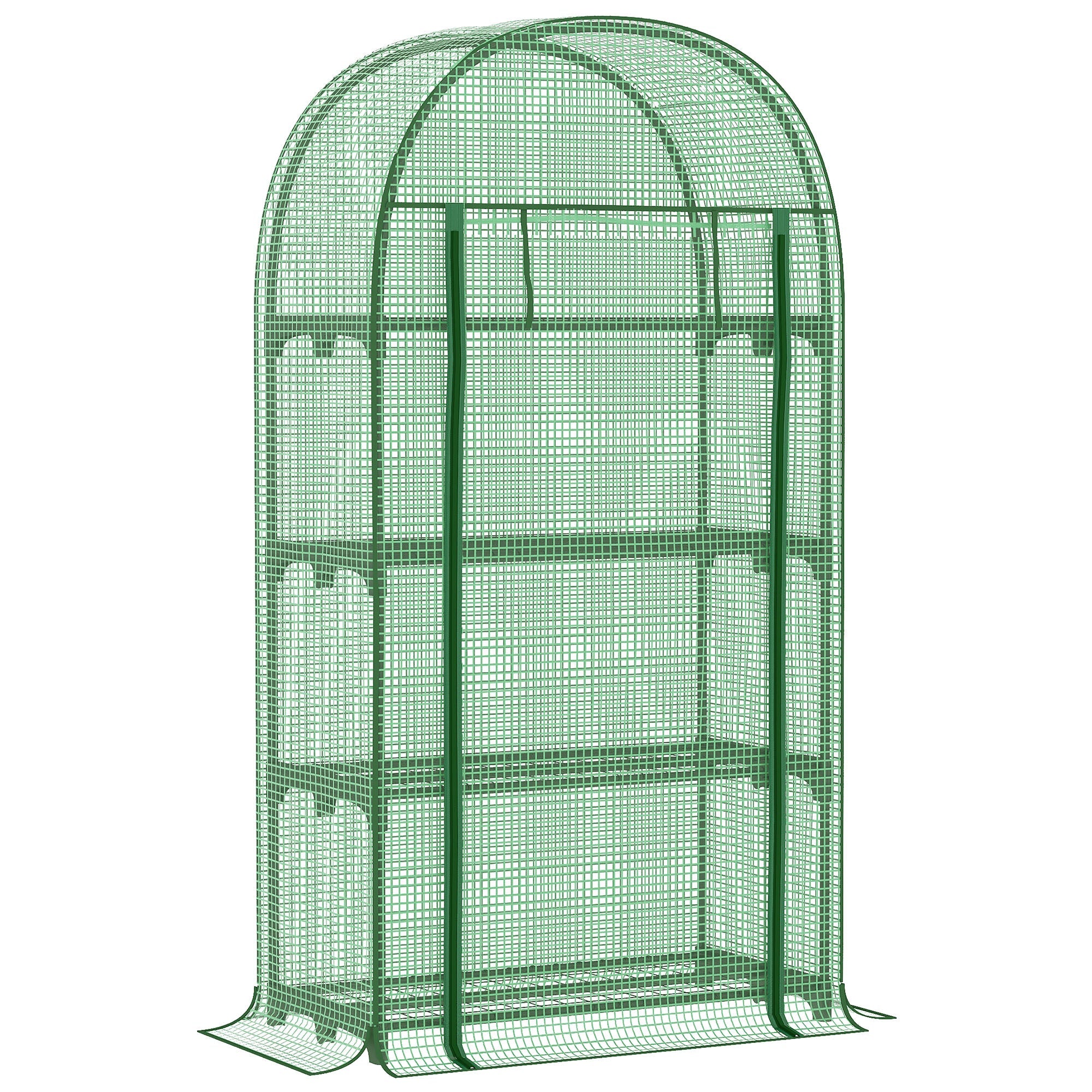 Outsunny Outdoor Mini Grow Station Nursery: Portable Green Dwelling with Shelves Zippered Door PE Cover 31.5" x 19.3" x 63" Green 