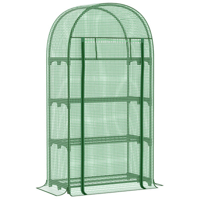 Outsunny Outdoor Mini Grow Station Nursery: Portable Green Dwelling with Shelves Zippered Door PE Cover 31.5" x 19.3" x 63" Green 