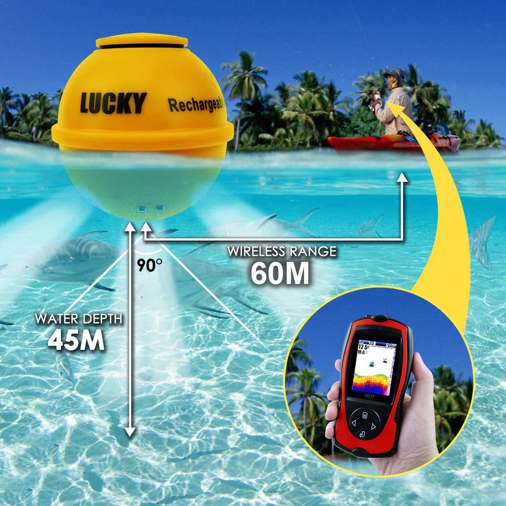 FF-1108-1CWLA Wireless Fish Finder with Rechargeable Sonar Sensor, Fish Attracting Light, 147 ft Depth Detection & 2.4" Color LCD