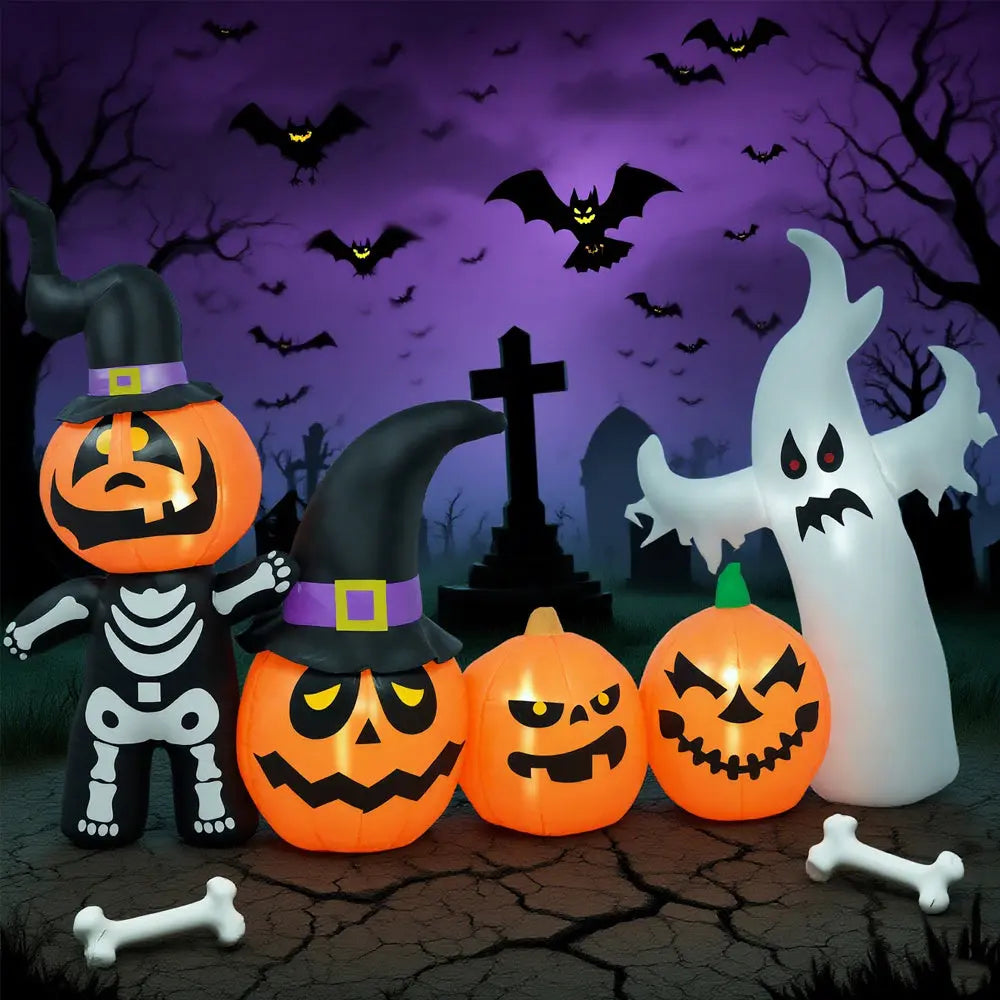 7.5ft Inflatable Halloween Pumpkin Ghost Family, Blow Up LED Display For Garden Indoor Outdoor 