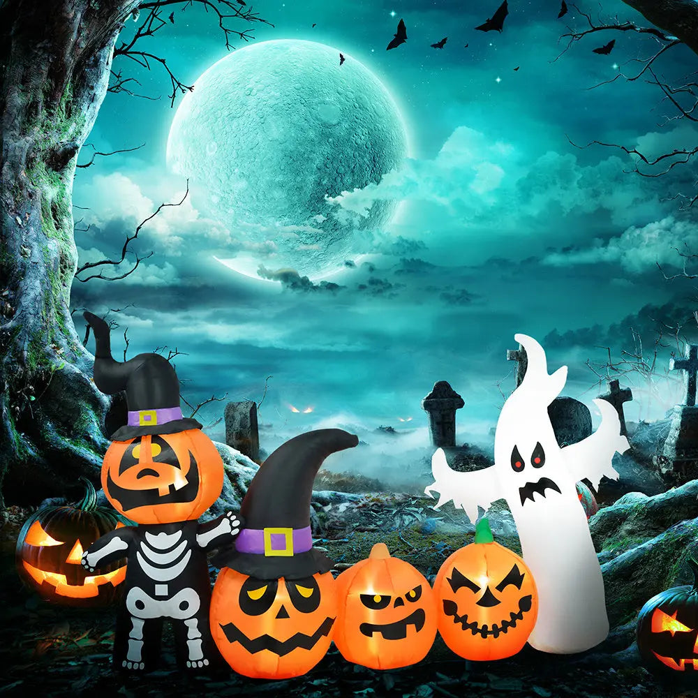7.5ft Inflatable Halloween Pumpkin Ghost Family, Blow Up LED Display For Garden Indoor Outdoor 
