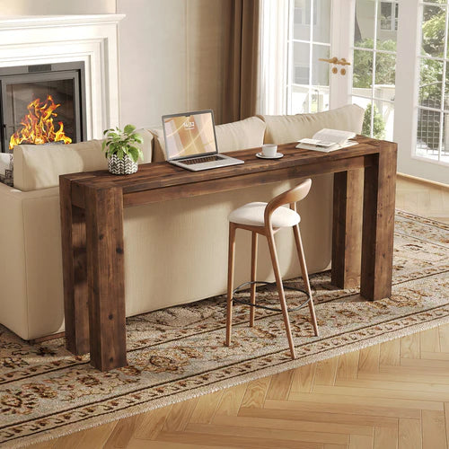 70.9" Solid Wood Console Table, Farmhouse Long Sofa Table for Entryway Hallway Rustic Brown