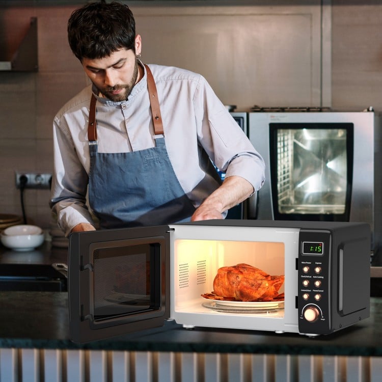 700W Retro Countertop Microwave Oven with 5 Micro Power and Auto Cooking Function-Golden