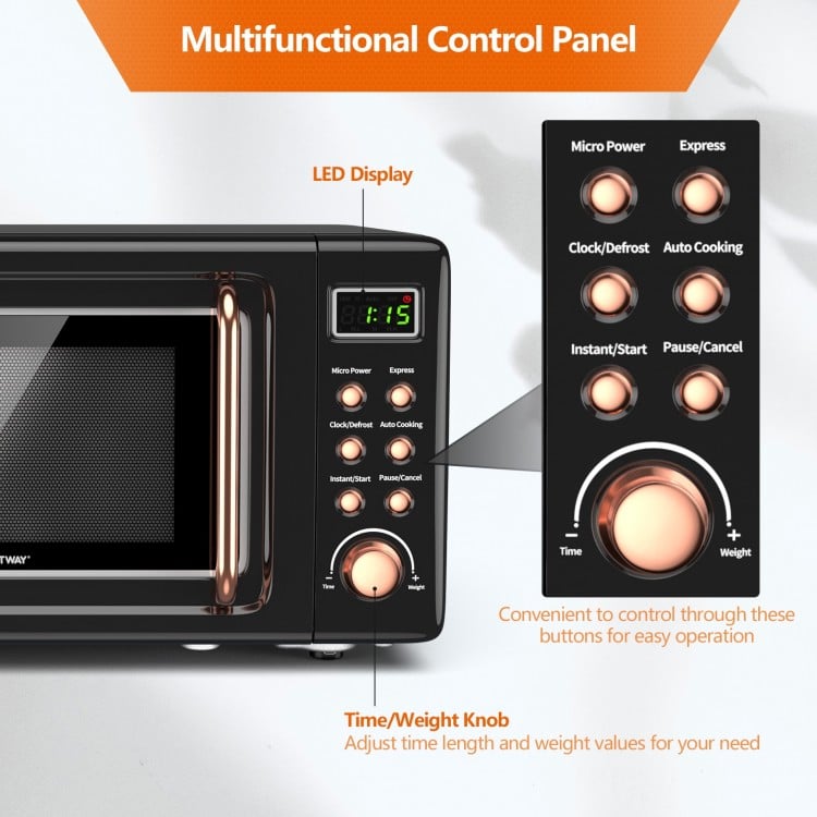 700W Retro Countertop Microwave Oven with 5 Micro Power and Auto Cooking Function-Golden