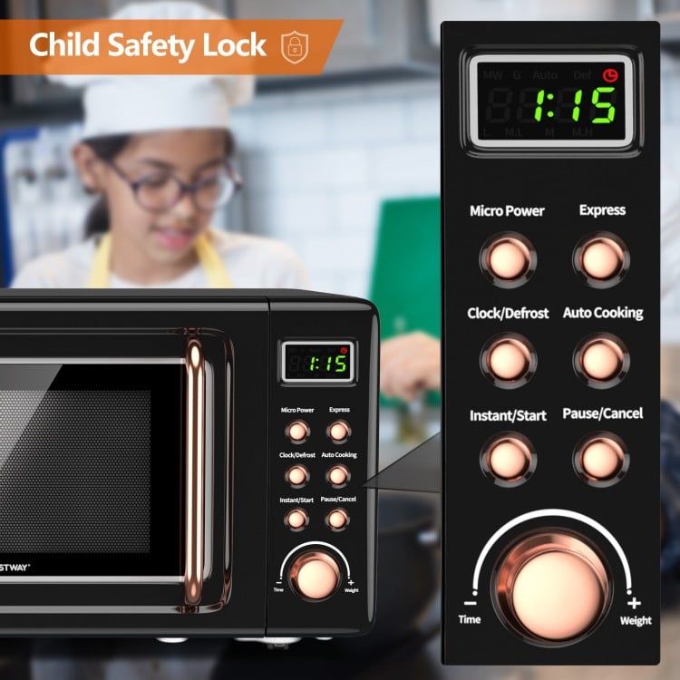 700W Retro Countertop Microwave Oven with 5 Micro Power and Auto Cooking Function-Golden