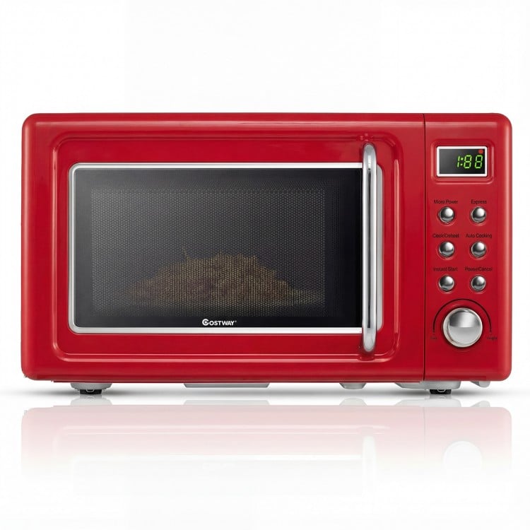 700W Retro Countertop Microwave Oven with 5 Micro Power and Auto Cooking Function-Light Red