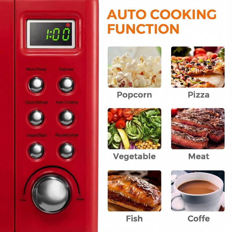 700W Retro Countertop Microwave Oven with 5 Micro Power and Auto Cooking Function-Light Red
