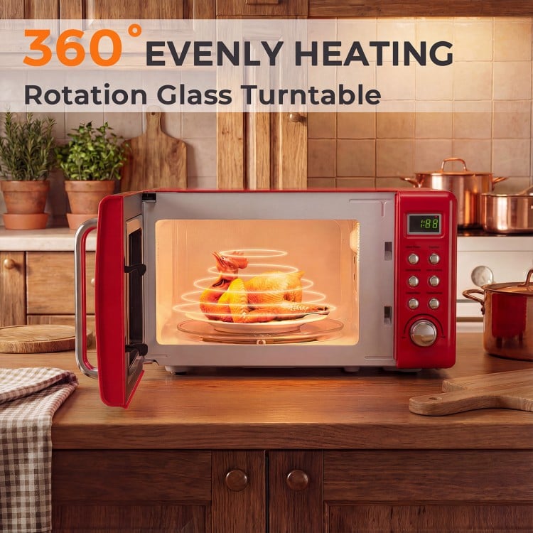 700W Retro Countertop Microwave Oven with 5 Micro Power and Auto Cooking Function-Light Red