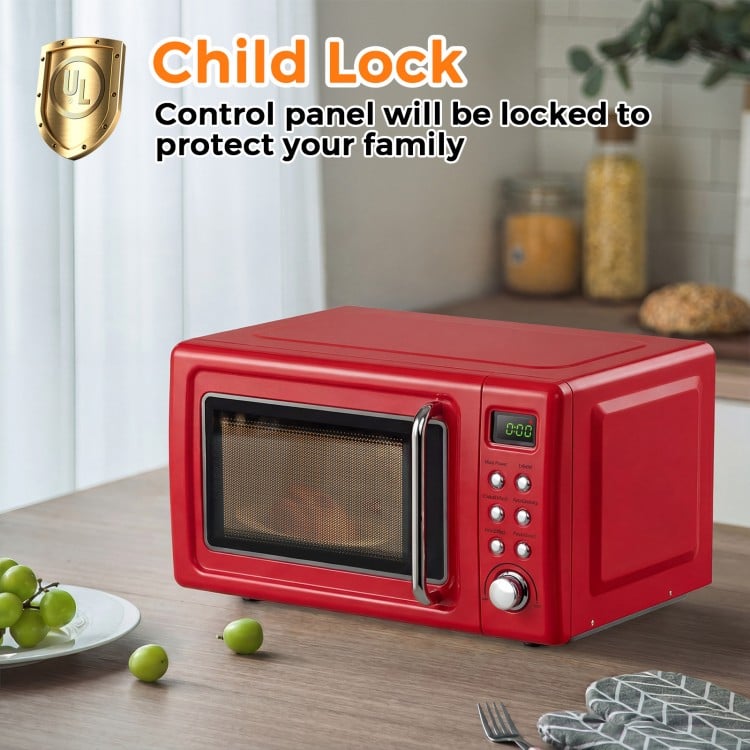 700W Retro Countertop Microwave Oven with 5 Micro Power and Auto Cooking Function-Light Red