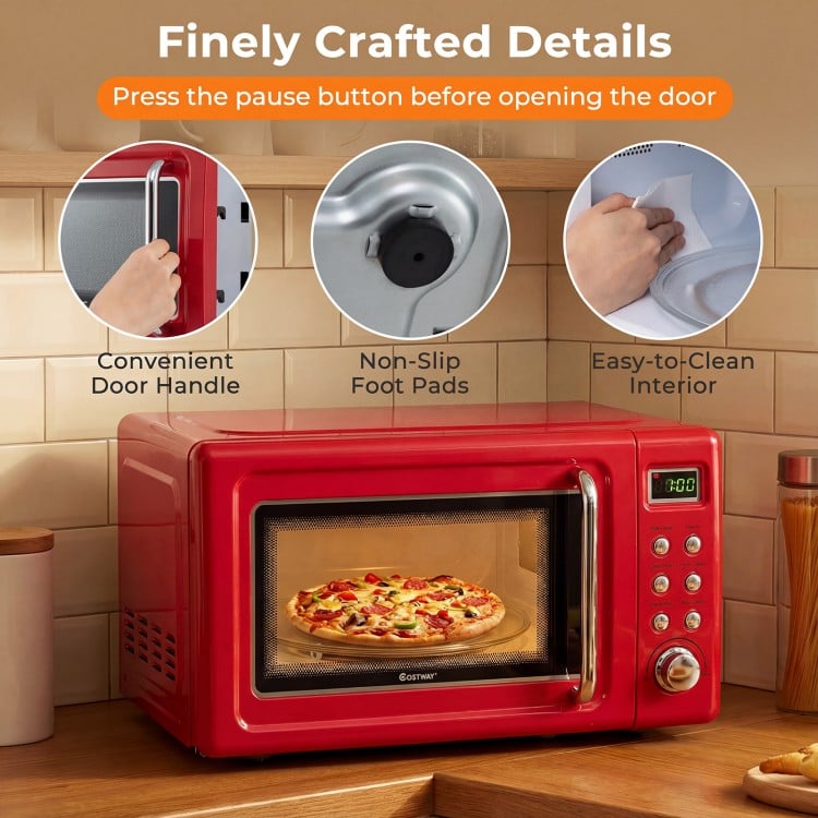 700W Retro Countertop Microwave Oven with 5 Micro Power and Auto Cooking Function-Light Red
