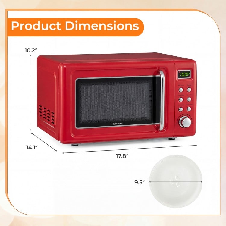 700W Retro Countertop Microwave Oven with 5 Micro Power and Auto Cooking Function-Light Red