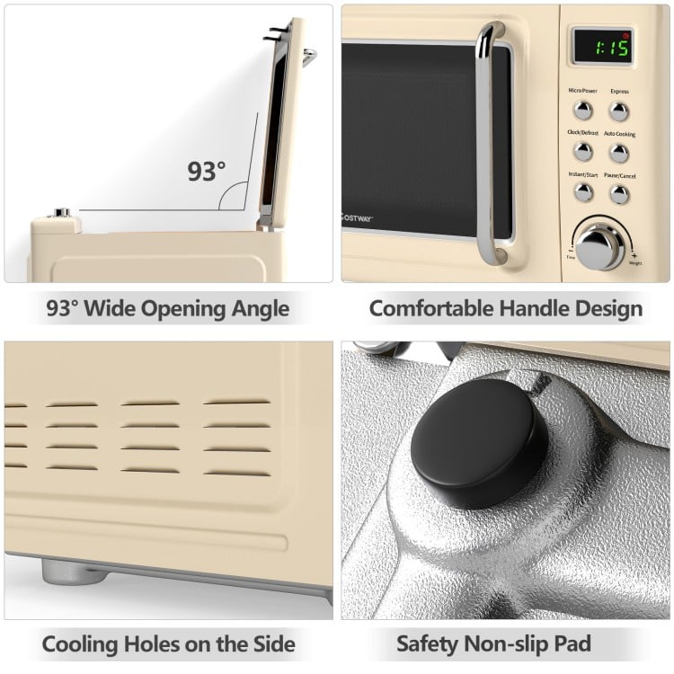 700W Retro Countertop Microwave Oven with 5 Micro Power and Auto Cooking Function-Cream White