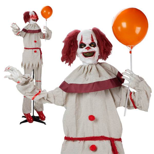 5.7ft Eye Red Light Vibration Clown Sound Voice Control, Standing Balloon Clown, Battery Model - Battery Not Included, Halloween Standing Decoration 