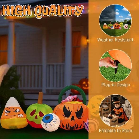 8FT Long Halloween Inflatables Pumpkins Eyeball Candy Outdoor Decorations, Blow Up Yard Decoration With Built-in LEDs Lighted For Lawn Garden Outside Indoor Decor 