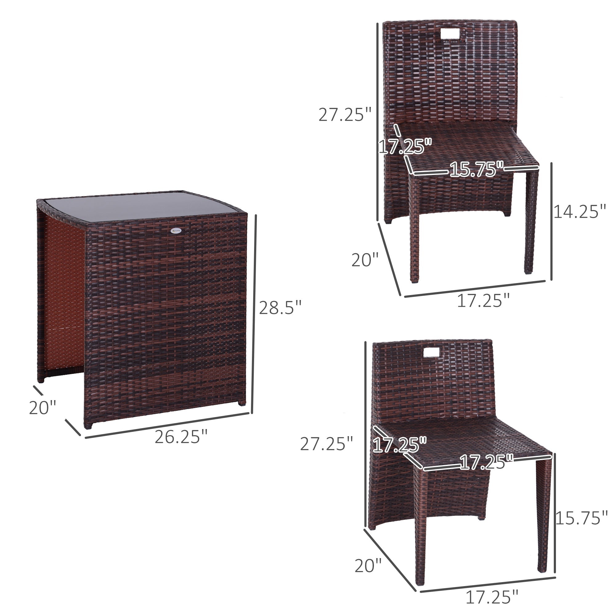 Outsunny 3PCS Outdoor Wicker Rattan Bistro Set Patio Chair Table Garden Lawn Coffee Sofa Furniture Cushioned 