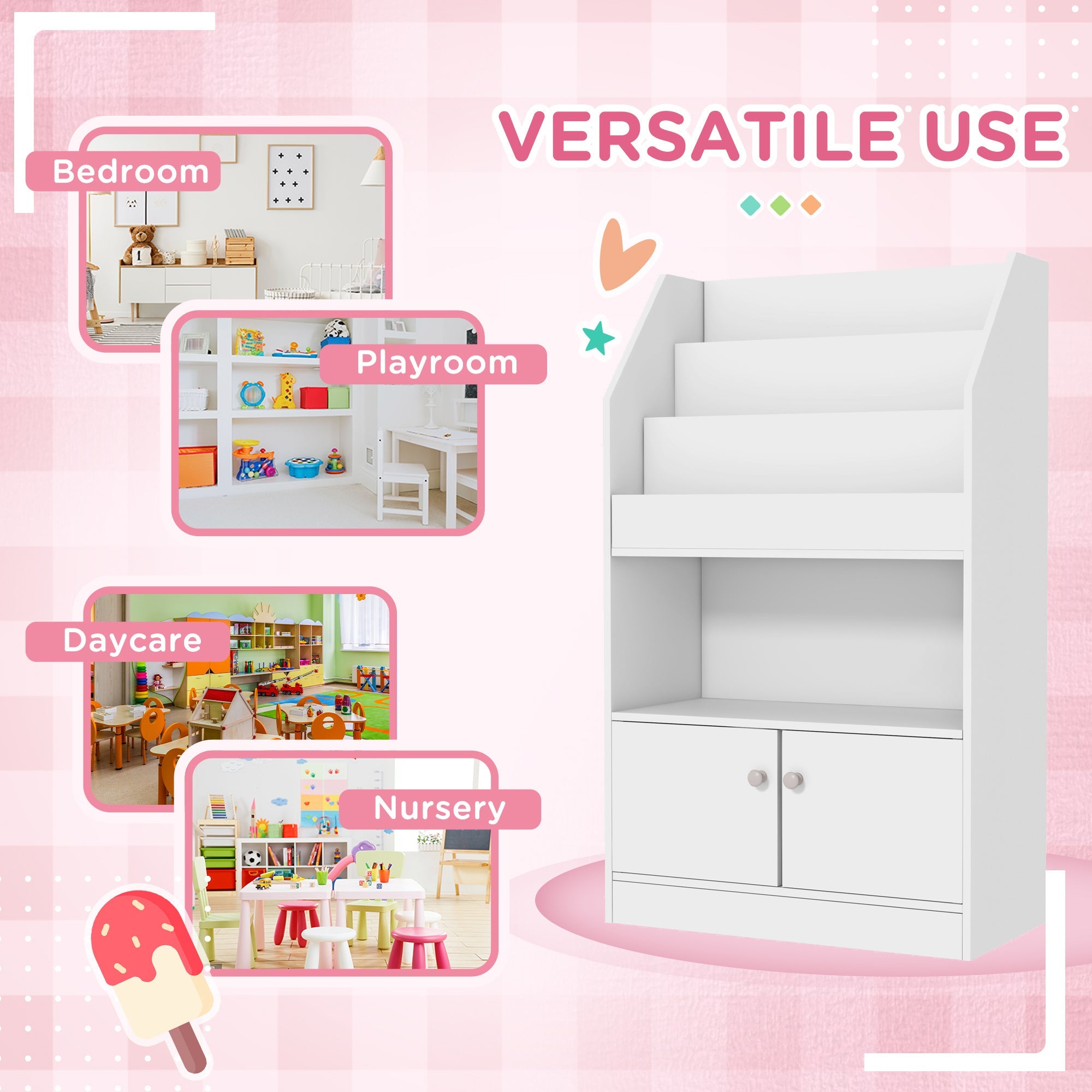Qaba Toy Storage Organizer Shelf Kids Bookshelf for Bedroom Playroom Nursery White 