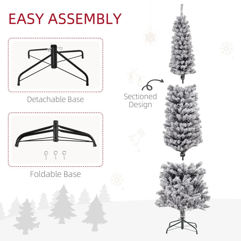 HOMCOM Flocked Pencil Christmas Tree with Realistic Branch Tips, Folding Metal Stand, Multicolor 