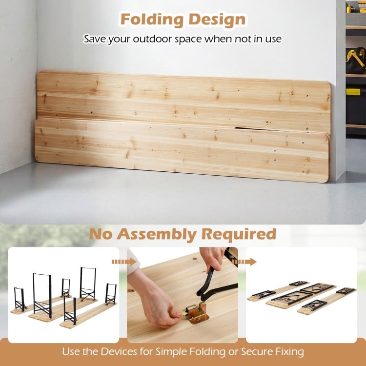 70 Inch 3-Piece Folding Picnic Table with Benches for 6 Fir Wood Portable Bear Camping Table-Black