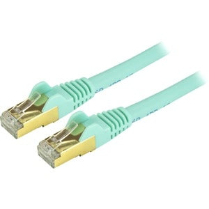 2ft CAT6a Ethernet Cable - 10 Gigabit Category 6a Shielded Snagless 100W PoE Patch Cord - 10GbE Aqua UL Certified Wiring/TIA 