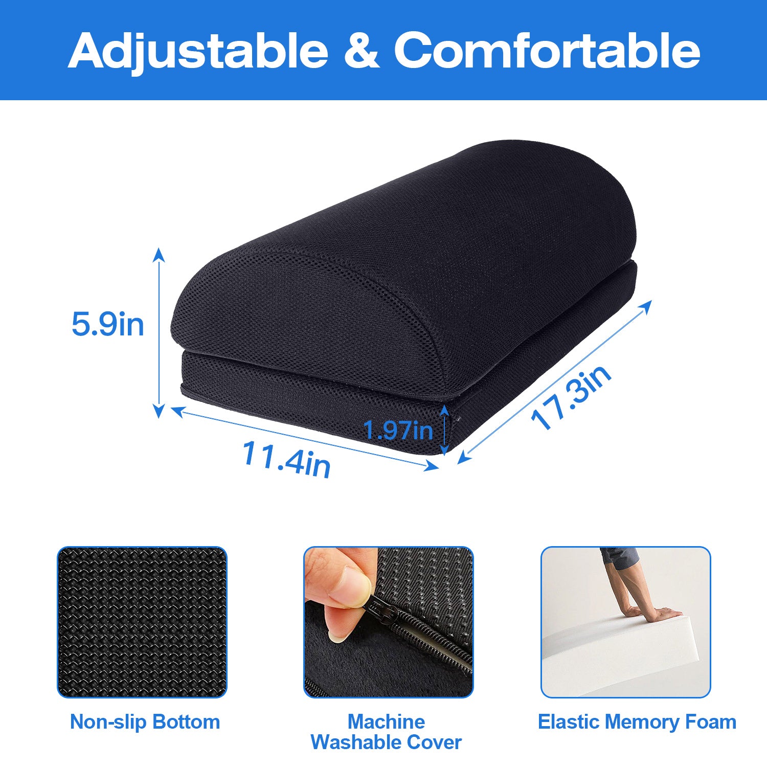 Under Desk Office Footrest Memory Foam Ergonomic Footrest Washable Foot Rest with 2 Adjustable Heights for Home Office