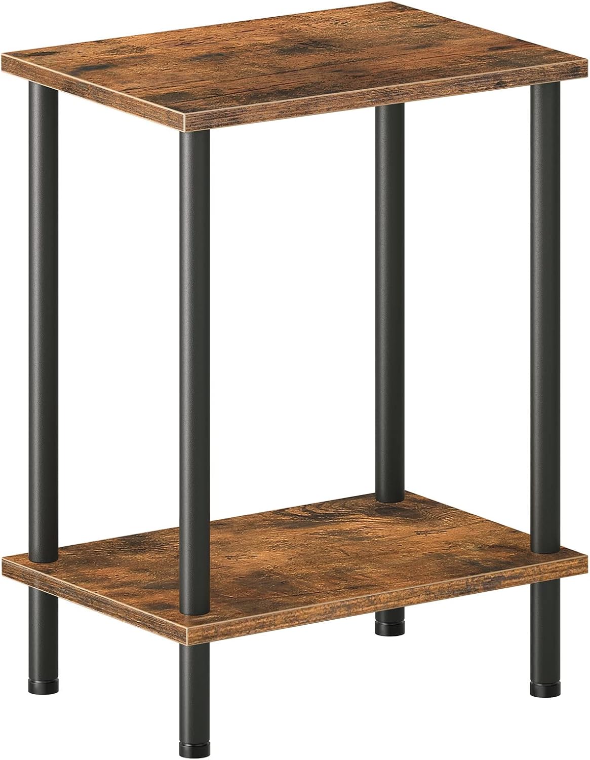 HOOBRO Industrial End Table with 2-Tier Storage Shelves, Rustic Brown Nightstand for Small Spaces, BF09BZ01