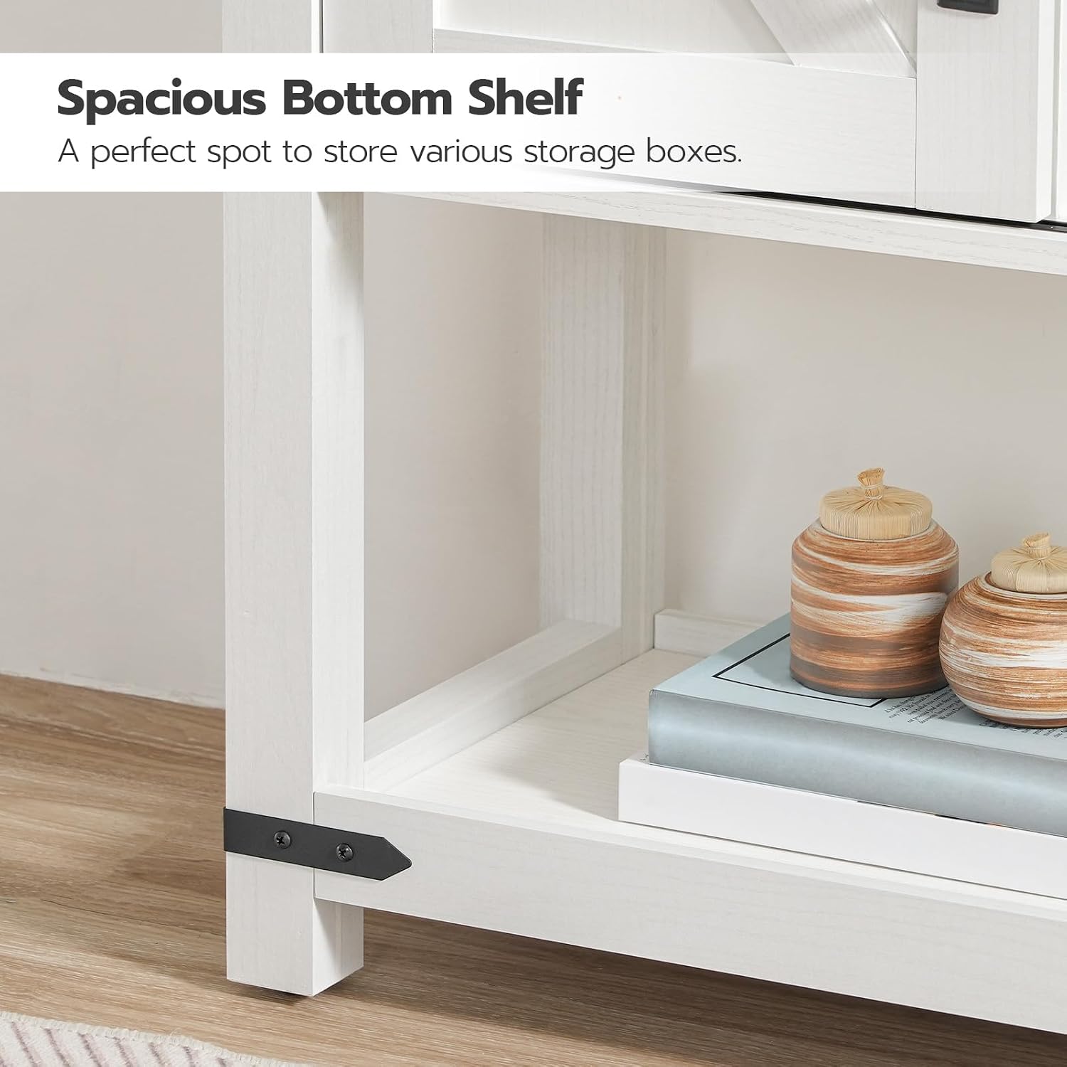 HOOBRO 39.4" Farmhouse Console Table with Sliding Barn Doors, Storage Cabinets & Open Shelf, White & Walnut