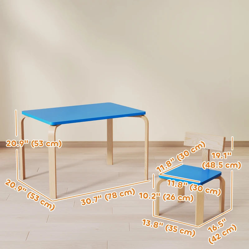Qaba Kids Table and 2 Chair Set, Children Multi-Activity Furniture Set for Playing, Learning, Eating, Craft, Blue
