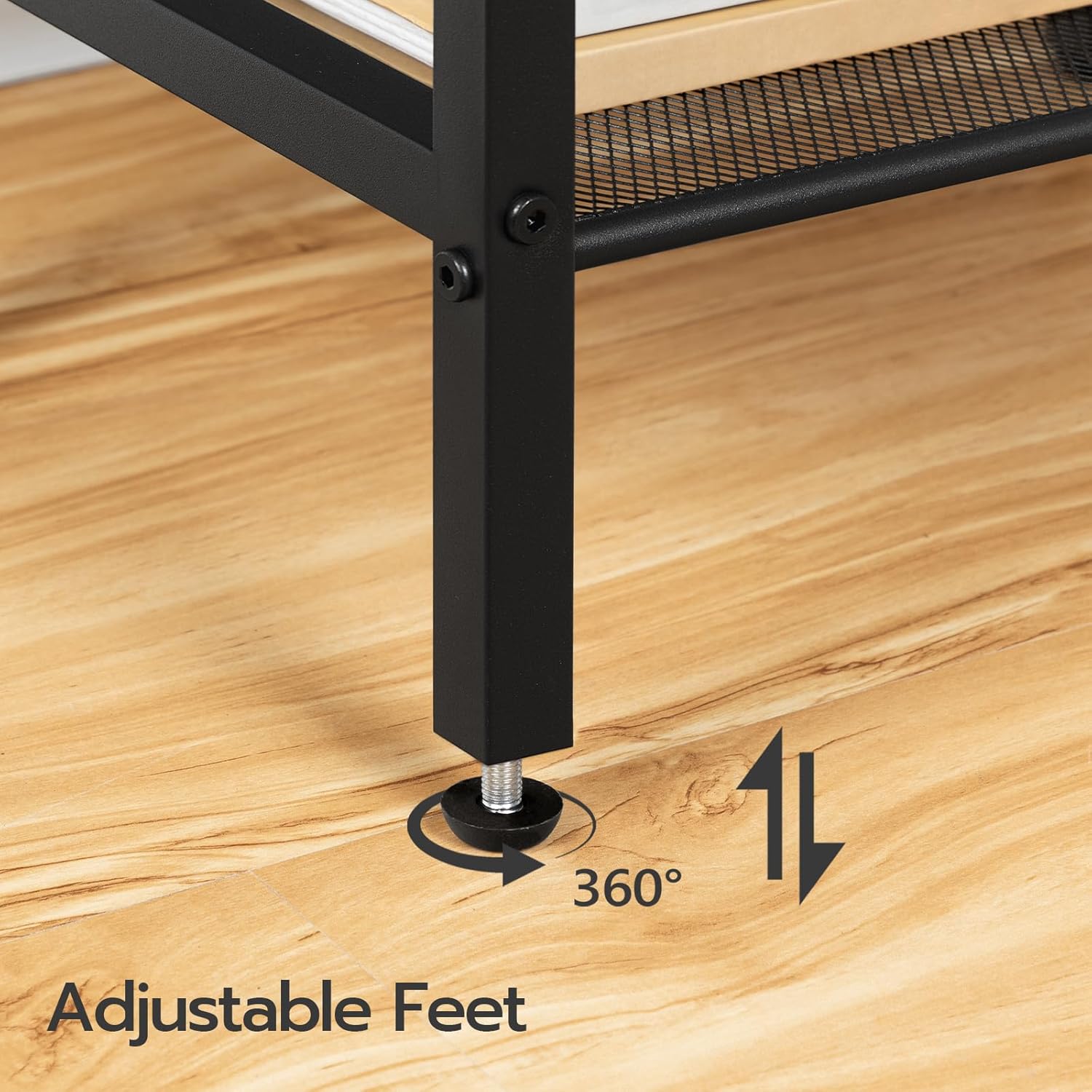 HOOBRO Tall Industrial Side Table BF03DH01 with Adjustable Mesh Shelves, Rustic Brown & Black
