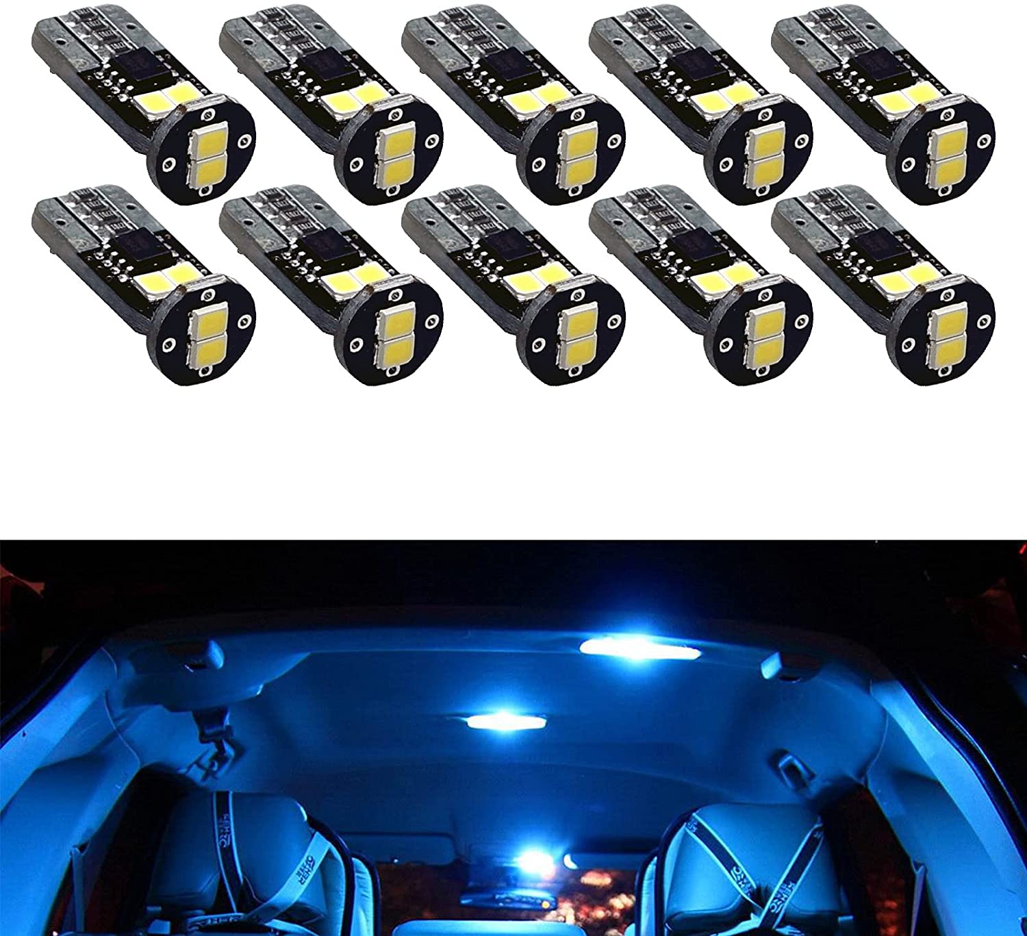 6SMD | LED T10 #555 2835 Automotive Bulb White Warm White Cyan Ice Blue Red Yellow 