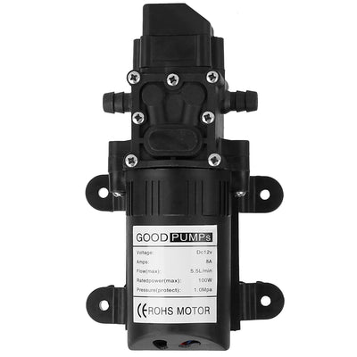 12V Water Pump with 2 Hose Clamps 123PSI Self Priming Sprayer Pump 100W Electric Diaphragm Water Pump 5.5L/Min for RV Camper Marine Boat 