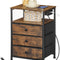 HOOBRO Bedside Table with Charging Station, Narrow Nightstand with 3 Fabric Drawers, USB & Type-C Ports, End Table with Open Storage Shelves, Rustic Brown BF403UBZ01
