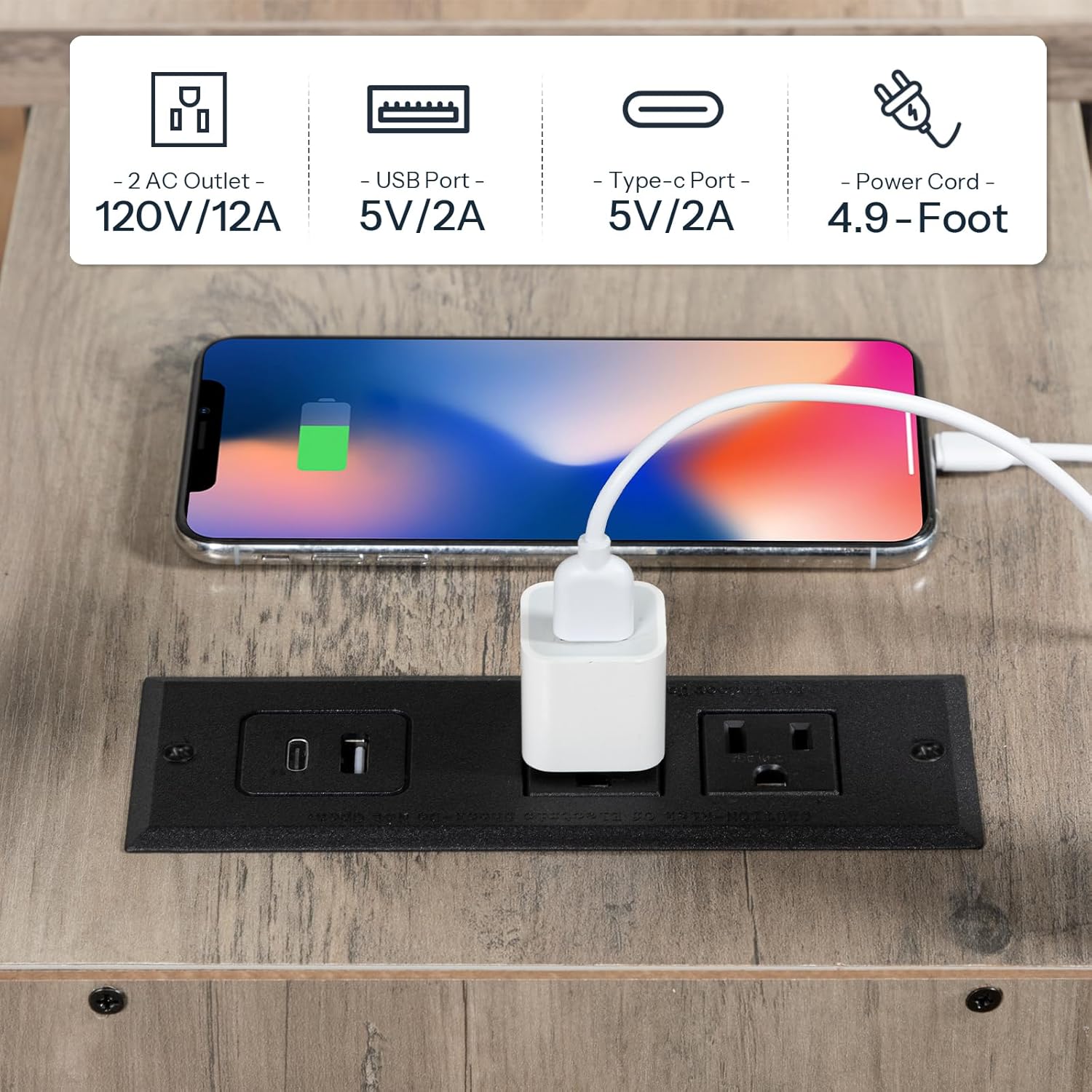 HOOBRO End Table with Charging Station, Narrow Side Table with 2 Drawers, USB & Type-C Ports, Greige & Black BG541BZ01