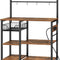 HOOBRO Kitchen Baker's Rack with Power Outlet, Coffee Bar & Microwave Stand, 6-Tier Storage Shelf with Mesh Basket and Hooks, Rustic Brown & Black