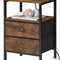 HOOBRO Nightstand with Charging Station, Bedside Table with 2 Fabric Drawers, USB & Type-C Ports, Rustic Brown & Black