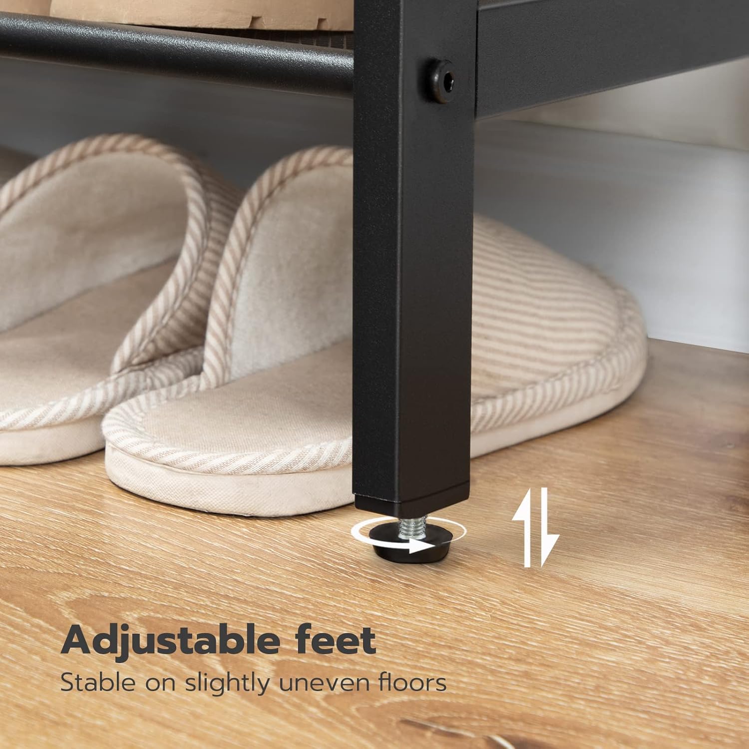 HOOBRO Industrial 4-Tier Shoe Rack with 3 Mesh Shelves and Rustic Wood Look Top, BF14XJ01