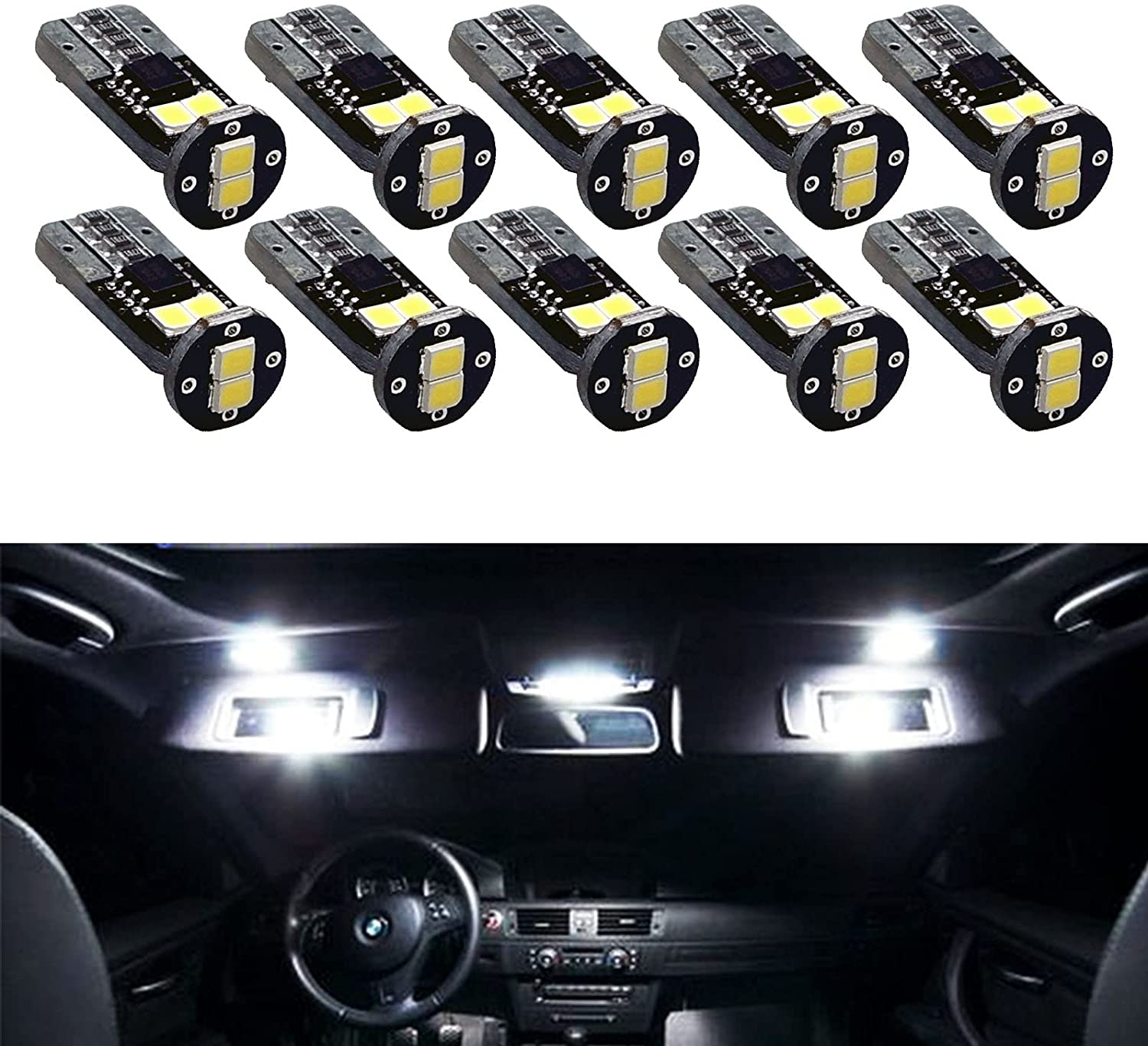 6SMD | LED T10 #555 2835 Automotive Bulb White Warm White Cyan Ice Blue Red Yellow 