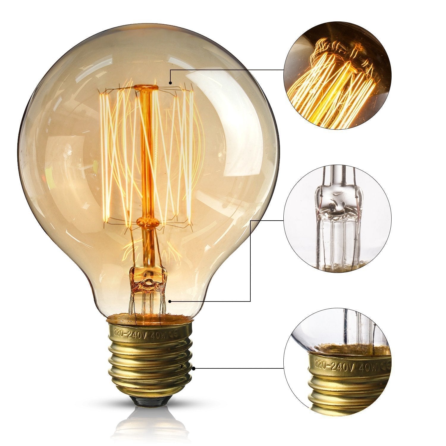 E26 G95 60W Vintage Retro Industrial Filament Dimmable Bulb~1049