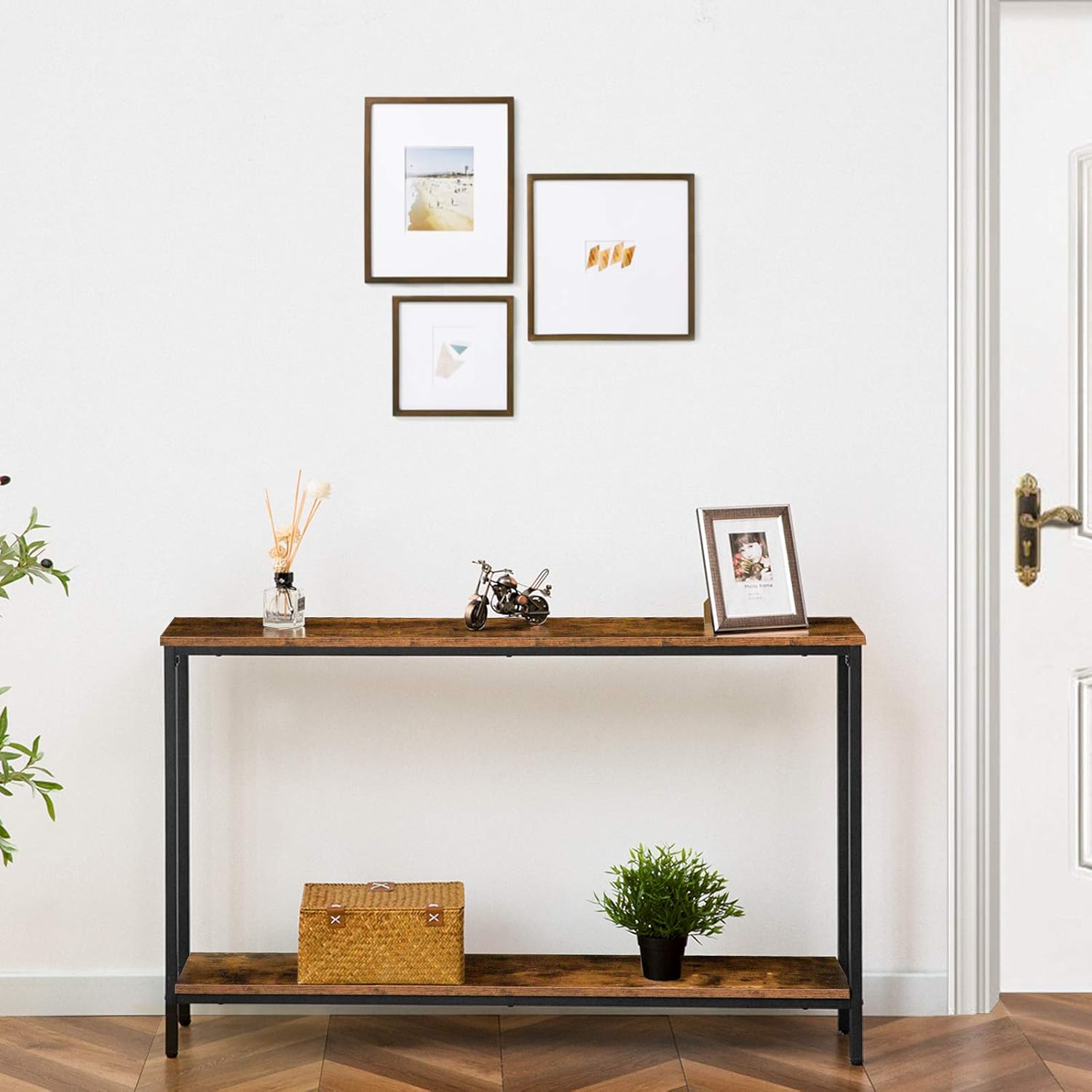 HOOBRO 120 cm Narrow Console Table with Storage Shelf, Industrial Sofa Table for Entryway, Hallway & Living Room, Rustic Brown BF20XG01G1