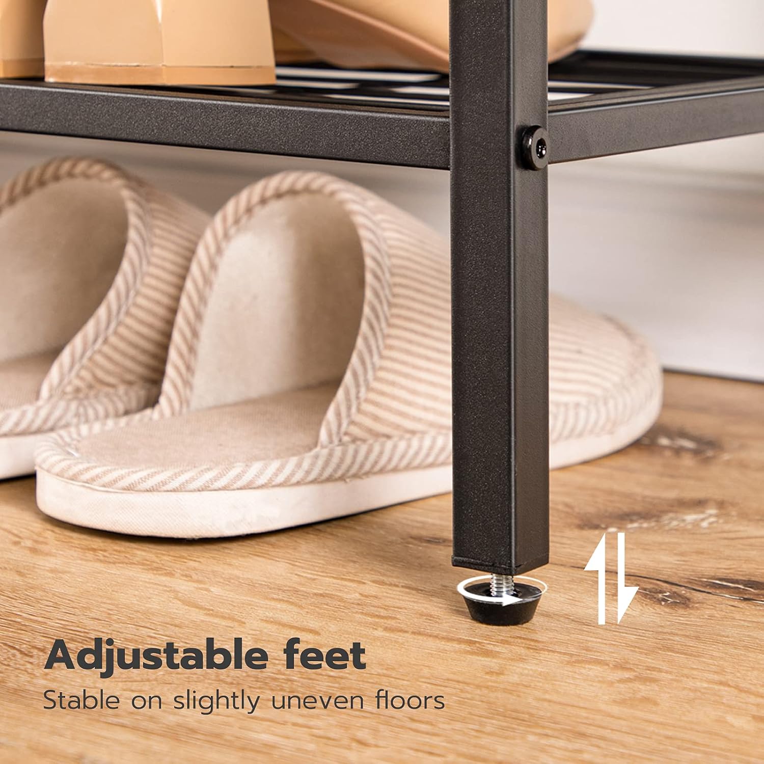 HOOBRO 4-Tier Industrial Shoe Rack Storage Organizer with Metal Mesh Shelves, Rustic Brown BF04XJ01