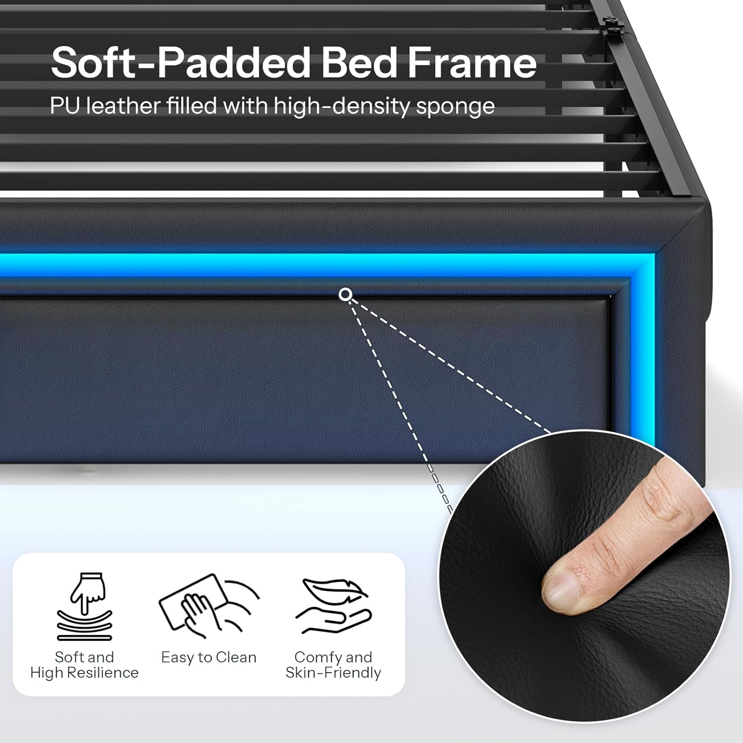 HOOBRO King Size Upholstered Metal Bed Frame with LED Light Strip, Charging Station & 2 Storage Drawers, Black BB42UDBF01