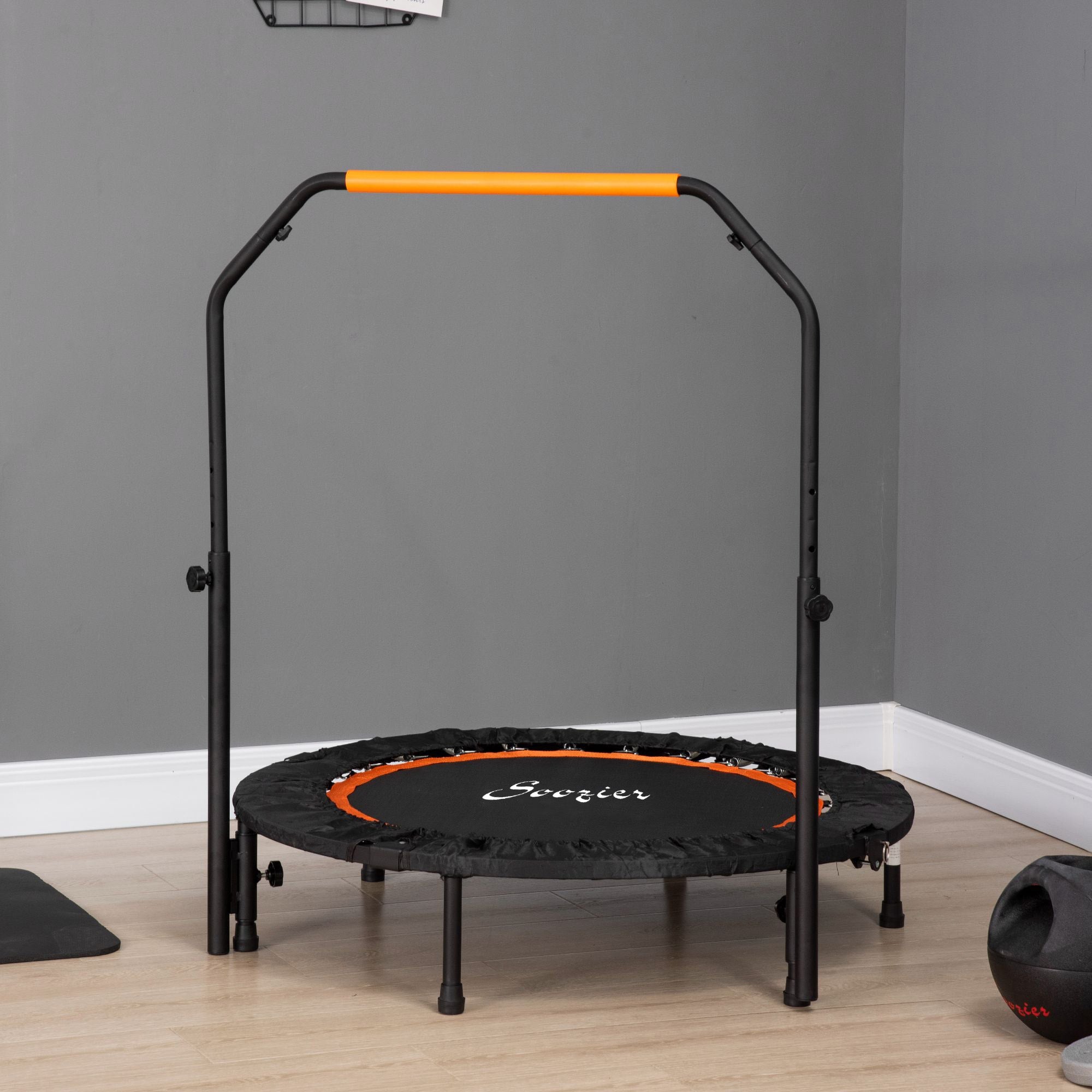 Soozier 40" Foldable Mini Fitness Trampoline, with Adjustable Foam Handle, Orange 