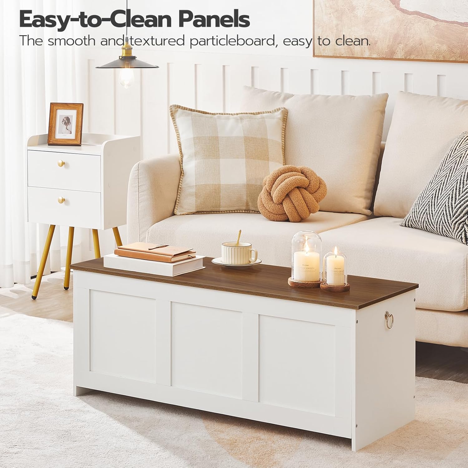 HOOBRO Storage Bench with Lift-Top Storage Chest, 100 cm Retro Wooden Toy Box Organizer, White & Walnut