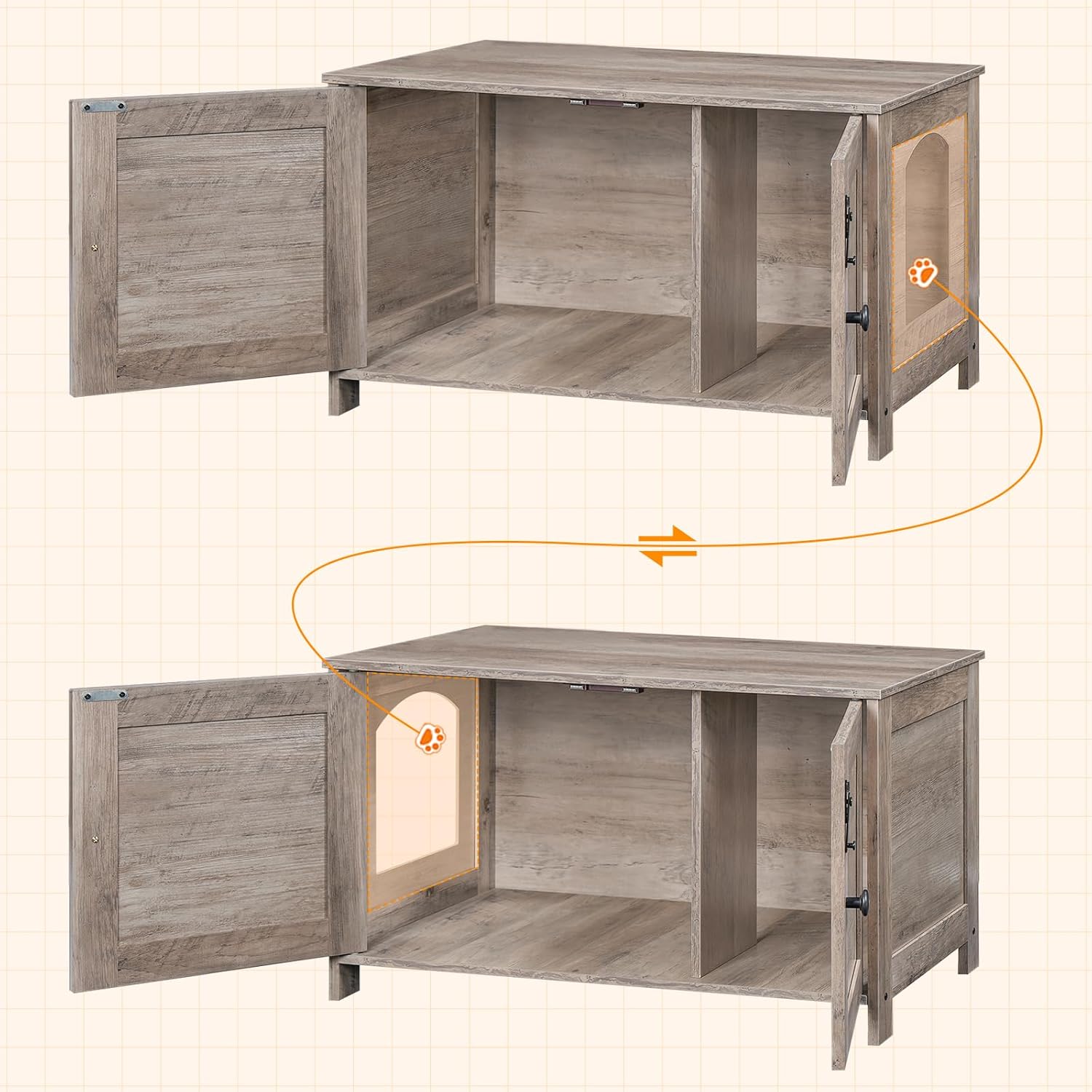 HOOBRO Cat Litter Box Enclosure, Hidden Cat Washroom Furniture with Divider, Wooden Pet House End Table, Large Cat Litter Box Cabinet, Greige BG03MW01G2