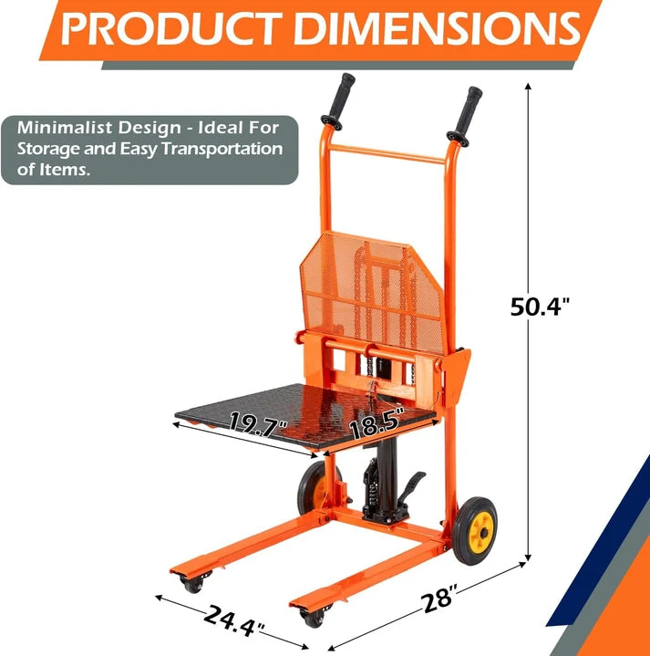 Hydraulic Material Lift Winch Stacker – 500 lb Capacity, 32" Lift Height
