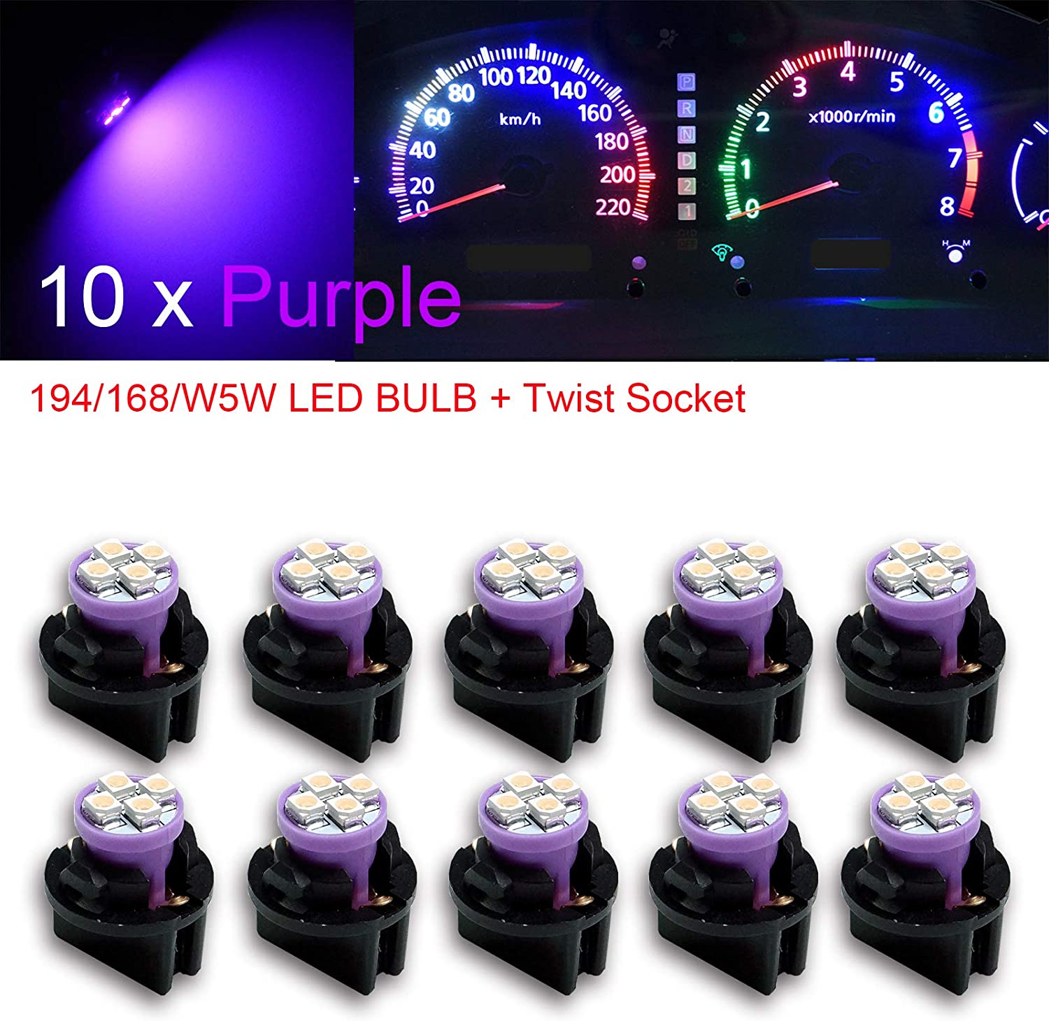 T10 #168 #194 12V LED instrument Panel Dash Cluster Light Bulb with 1/2" Twist Lock Socket 
