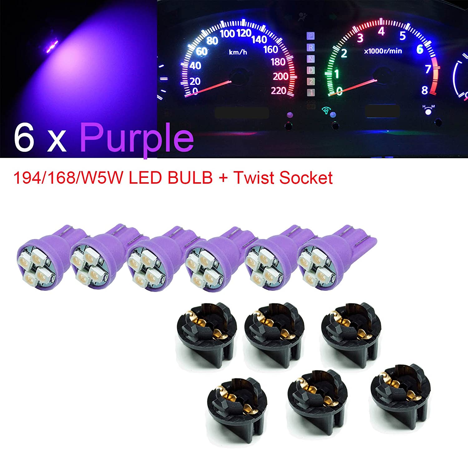 T10 #168 #194 12V LED instrument Panel Dash Cluster Light Bulb with 1/2" Twist Lock Socket 