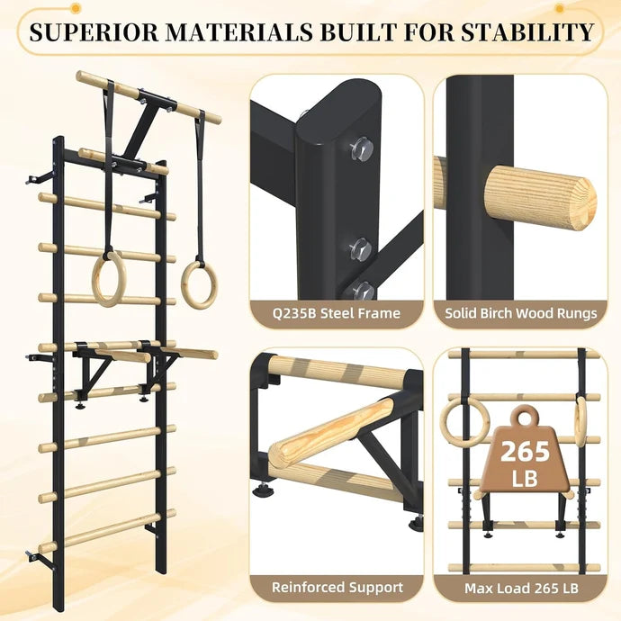 AECOJOY Wall Mounted Swedish Ladder with Pull-Up Bar